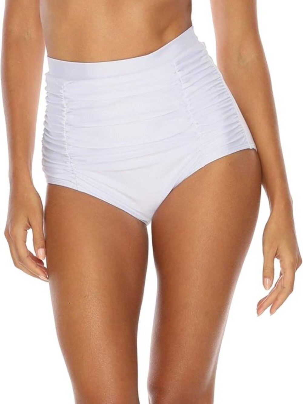 RELLECIGA High Waisted Bikini Bottom Tummy Control Ruched Full Coverage L